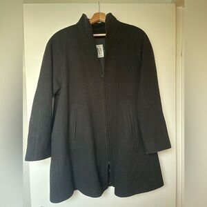 100% Wool Coat w/ Zip - Black